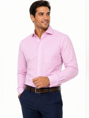 Robert Graham Pink Gingham Dress Shirt Mens 17.5 44 Classic Fit Button Cuff